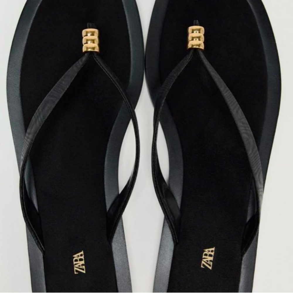 ZARA 100% Leather Flat Sandals - Picture 3 of 7
